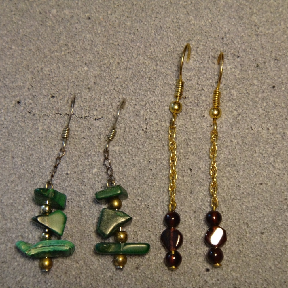 Two Earring Malachite, Amethyst  Handmade